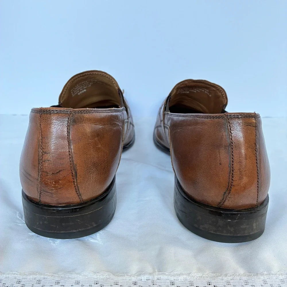 Florsheim Loafers 45 EE Brown Matteo Leather Whipstitch Square Toe Dress Shoe